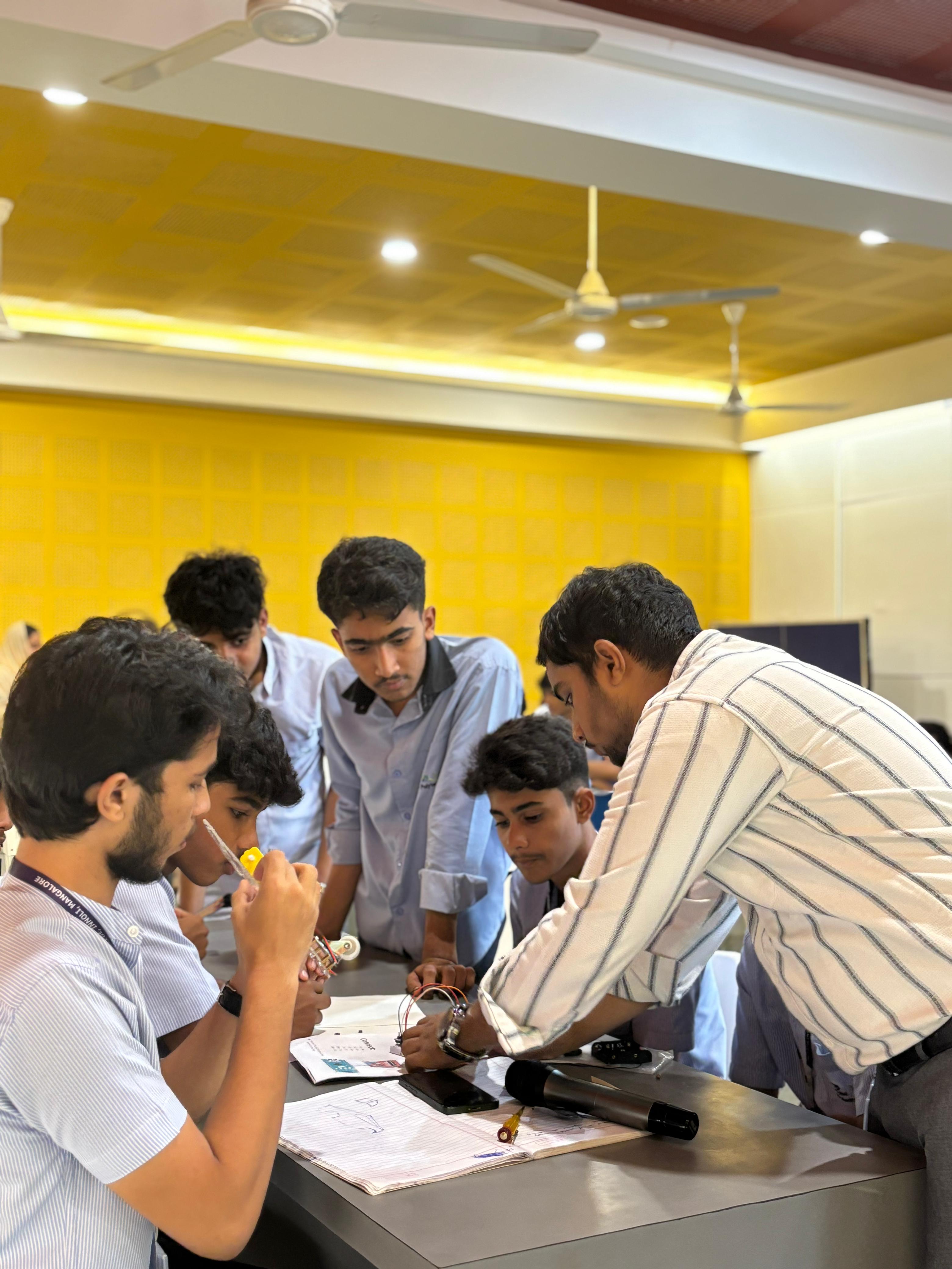 Students working on robots